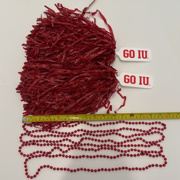2 Red Mini Pom-Poms & 4 Red Bead Necklaces, Indiana University - Picture 3 of 4